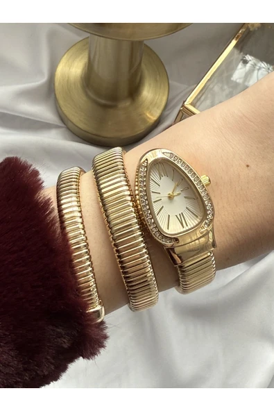Atelier Emine Gold Taşlı Yılan Model Saat