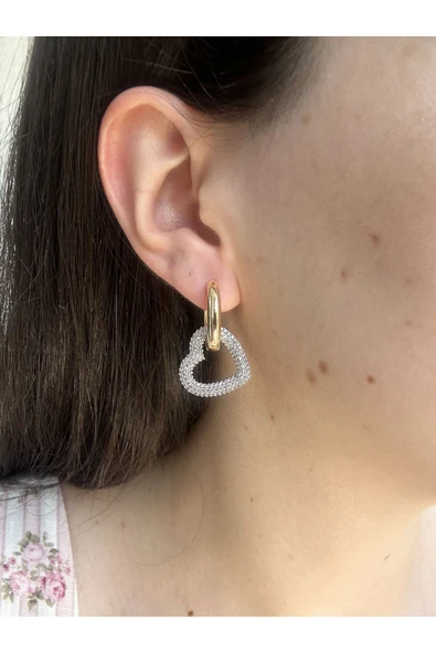 Atelier Emine Taşlı Kalp Halka Küpe