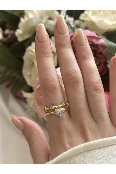 Atelier Emine Çift Sıra Kalp Detaylı Yüzük