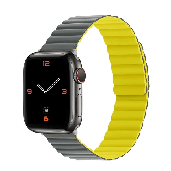TechnoGuru ​​​Apple Watch 7 41mm Çift Renkli Katlanabilir Pu Deri Kordon KRD52 - Resim 4