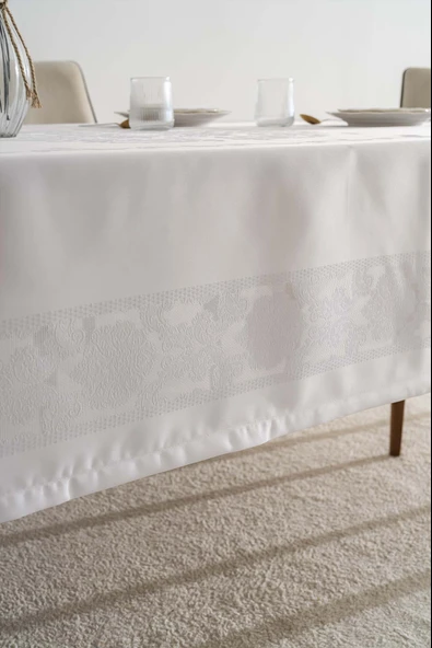 Jumbo Jakar Beyaz Sıvı İtici Leke Tutmaz Masa Örtüsü 160x220 cm - Resim 5