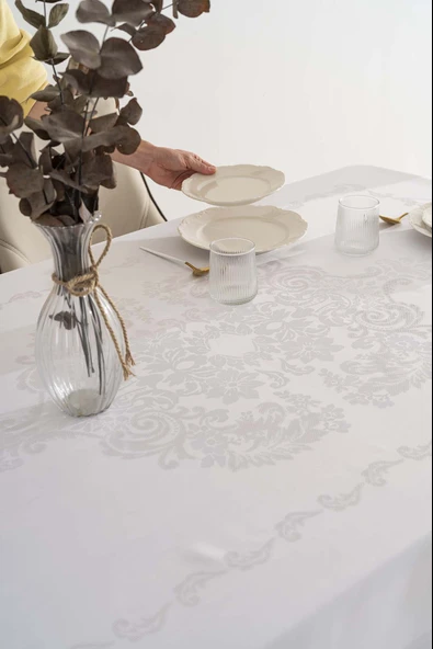 Jumbo Jakar Beyaz Sıvı İtici Leke Tutmaz Masa Örtüsü 160x220 cm - Resim 7