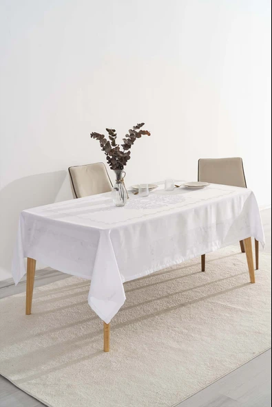 Jumbo Jakar Beyaz Sıvı İtici Leke Tutmaz Masa Örtüsü 160x220 cm - Resim 2
