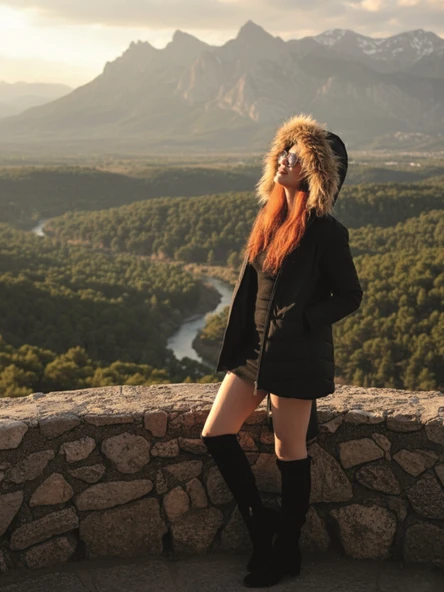 Kışlık Eldivenli Kapüşonu Kürklü Kadın Şişme Mont - Resim 2