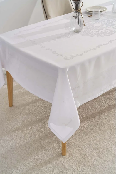 Jumbo Jakar Beyaz Sıvı İtici Leke Tutmaz Masa Örtüsü 160x220 cm - Resim 3