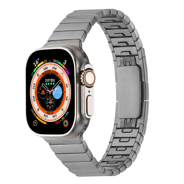 TechnoGuru Apple Watch 42mm Kordon Çizgi Tasarımlı Şık Metal KRD82 - Resim 3