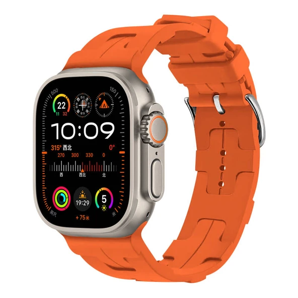 TechnoGuru Apple Watch Ultra 49mm Kordon Silikon Yapılı Metal Tokalı KRD92