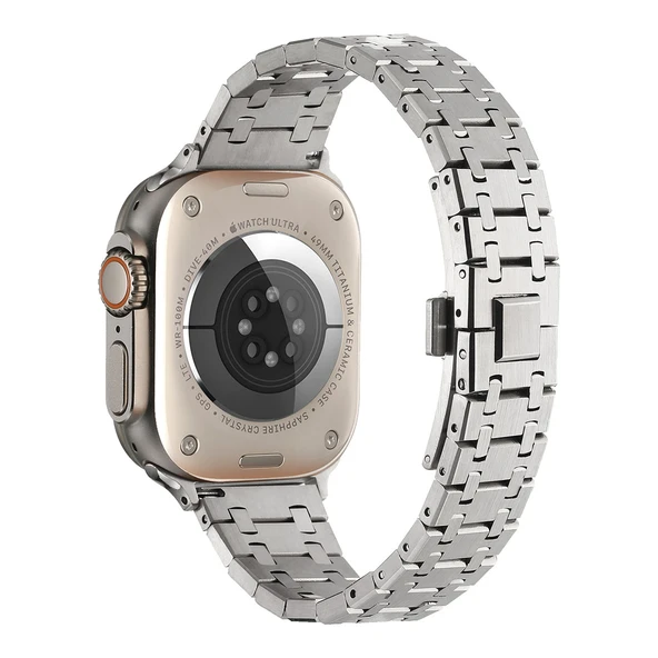 TechnoGuru Apple Watch 7 45mm Kordon Şerit Tasarımlı Klipsli Metal KRD83 - Resim 3