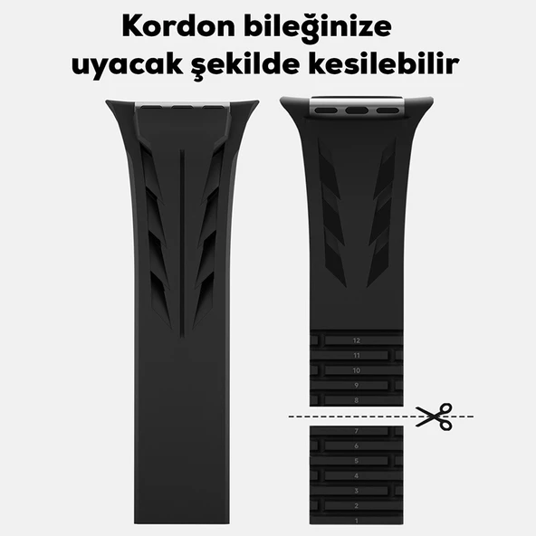 TechnoGuru Apple Watch 45mm Kordon Metal Tokalı Kesilebilir Silikon KRD127 - Resim 2