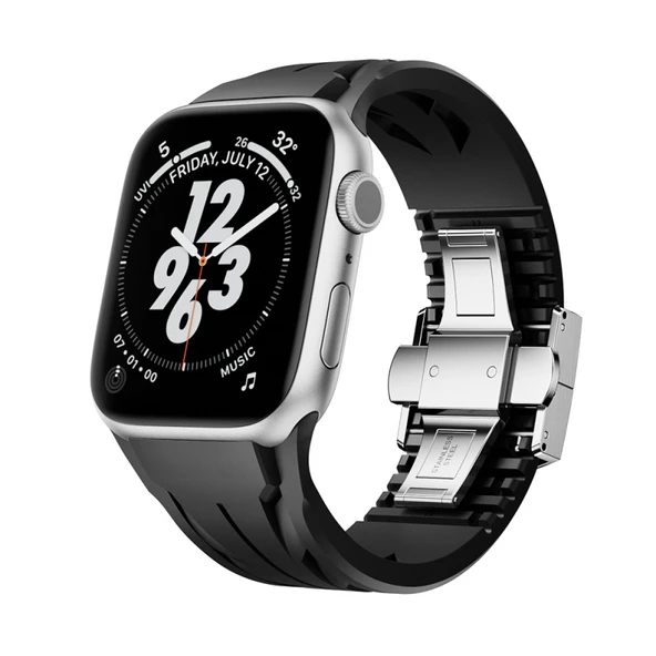 TechnoGuru Apple Watch 10 46mm Kordon Metal Tokalı Kesilebilir Silikon KRD127