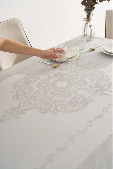 Jumbo Jakar Gri Sıvı İtici Leke Tutmaz Masa Örtüsü 160x220 cm - Resim 6