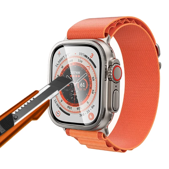 TechnoGuru Apple Watch Ultra 49mm Metal Çerçeveli Ekran Koruyucu ALM-01 - Resim 3