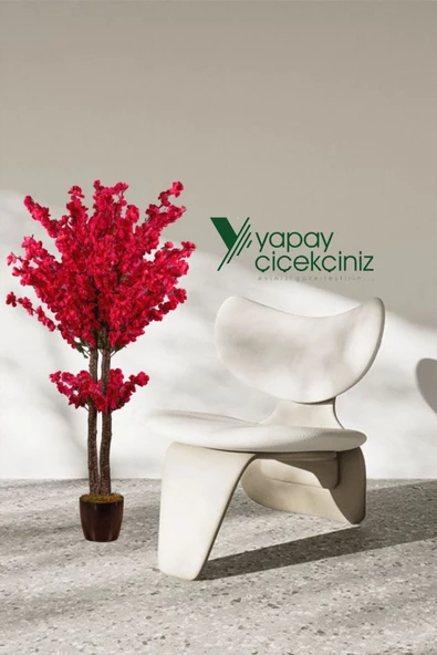 Siyah Renkli Saksıda 120 cm Vişne Renkli Yapay JaponBahardalı Ağacı - Resim 2