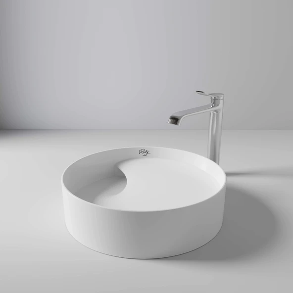 Creavit RB141 Ruby Aura 40 cm Tezgah Üzeri Yuvarlak Lavabo Mat Beyaz - Resim 3