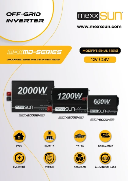 Mexxsun - İnges 24 volt 1200 watt Modifiye Sinüs İnverter - İnvertör - 24/220 volt çevirici - Resim 8