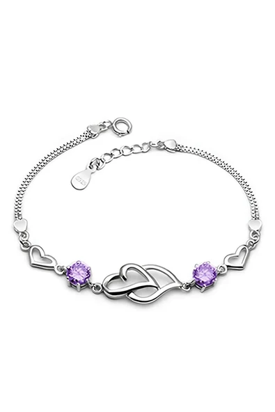 925 Ayar Gümüş Kalp İçinde Kalp Figürlü Taşlı Yeni Model Bileklik Sevgiliye Hediye ürün görseli