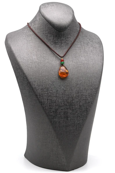 Damla Kehribar Siyah İpli Kolye - KLY-1665 - Resim 3