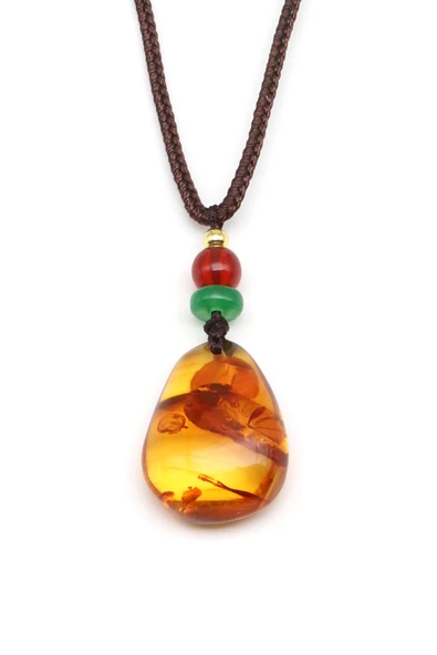 Damla Kehribar Siyah İpli Kolye - KLY-1665 ürün görseli 1