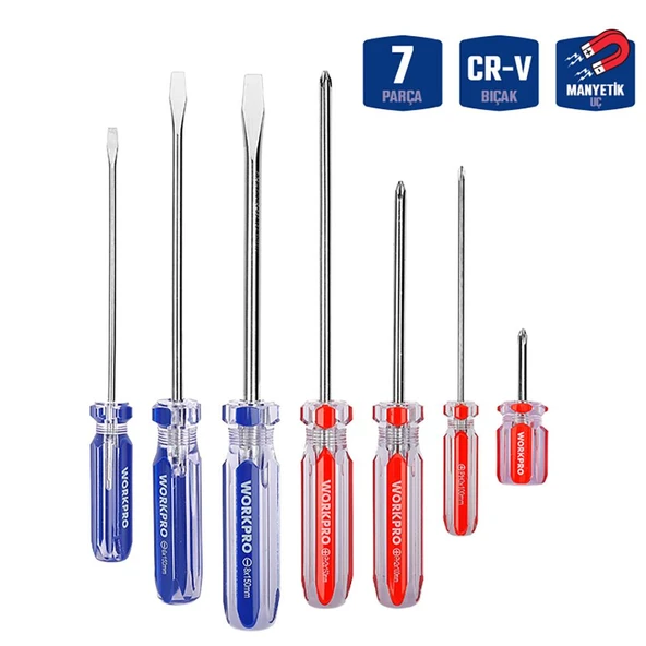 WORKPRO WP200533 7 Parça CR-V Manyetik Profesyonel Tornavida Seti ürün görseli