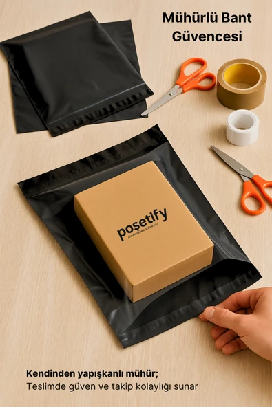 POŞETİFY Tek Tarafı Şeffaf Kargo Poşeti 45X55X5 cm | 200 Adet | Siyah | Yapışkan Bantlı E-Ticaret Poşeti - Resim 7