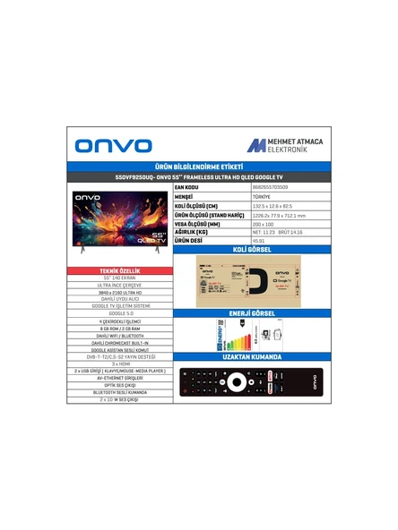 Onvo 55OVF9250UQ 4K Ultra HD 55" 140 Ekran Uydu Alıcılı Google Smart QLED TV - 2