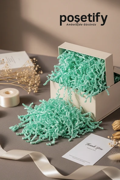 POŞETİFY Premium Kırpık Kâğıt Dolgu – 100 gr | Yeşil | Estetik Ambalaj | Koruyucu Paketleme Kâğıdı - Resim 4