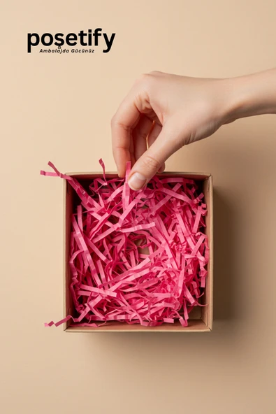 POŞETİFY Premium Kırpık Kâğıt Dolgu – 500 gr | Pembe | Estetik Ambalaj | Koruyucu Paketleme Kâğıdı - Resim 4