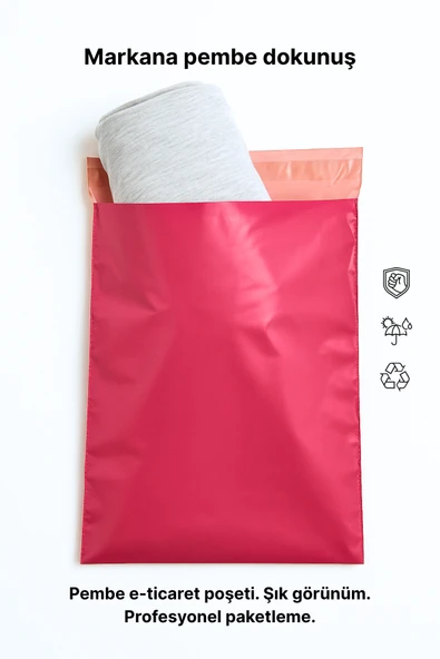 POŞETİFY Pembe Cepsiz Kargo Poşeti 35X50x5 cm | 50 Adet | E-Ticaret Poşeti | Yapışkan Bantlı Kargo Zarfı - Resim 2