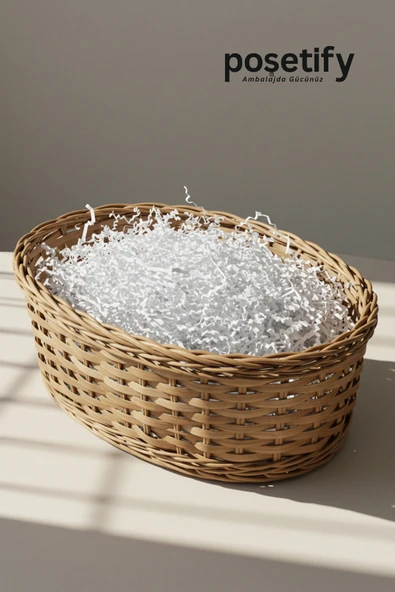 POŞETİFY Premium Kırpık Kâğıt Dolgu – 100 gr | Beyaz | Estetik Ambalaj | Koruyucu Paketleme Kâğıdı - Resim 3