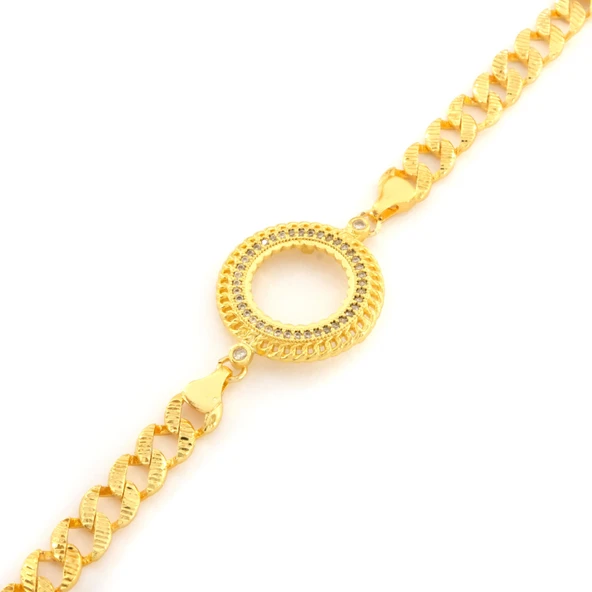 Yarım Altın Çerçeve Bileklik Çelik Altın Kaplama İşlemeli Figaro Model BLK-1102 - Resim 3