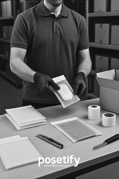 POŞETİFY Balonlu Şeffaf Kargo Poşeti 25X30+5 cm | 80 gr Bantlı Patpatlı Kargo Poşeti | 50’li E-Ticaret Poşeti - Resim 6