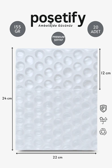 POŞETİFY 20 Adet Büyük Balonlu Pat Pat Torba 22x24+12 cm | Premium Kalın Malzeme | Koruyucu Ambalaj Poşeti ürün görseli
