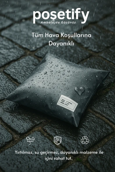POŞETİFY Cepsiz Kargo Poşeti 40x50x5 cm | 200 Adet | E-Ticaret Poşeti | Gri | Yapışkan Bantlı Kargo Zarfı - Resim 4