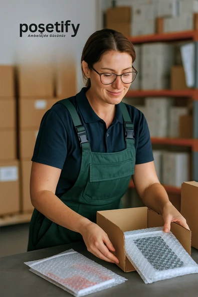 POŞETİFY Balonlu Şeffaf Kargo Poşeti 25x30 5 Cm 200 Adet | 80 gr Bantlı Patpatlı Kargo Poşeti - Resim 3