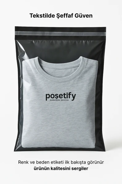 POŞETİFY Tek Tarafı Şeffaf Kargo Poşeti 45X55X5 cm | 25 Adet | Siyah | Yapışkan Bantlı E-Ticaret Poşeti - Resim 2