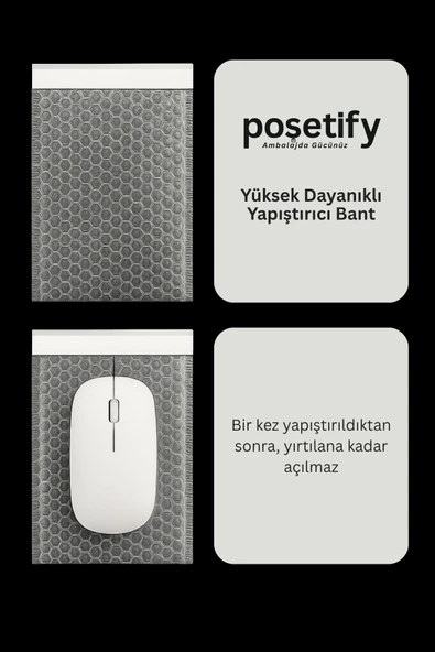 POŞETİFY Balonlu Şeffaf Kargo Poşeti 25X30+5 cm | 80 gr Bantlı Patpatlı Kargo Poşeti | 5’li E-Ticaret Poşeti - Resim 2