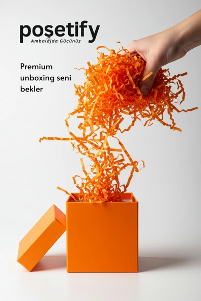 POŞETİFY Premium Kırpık Kâğıt Dolgu – 100 gr | Turuncu | Estetik Ambalaj | Koruyucu Paketleme Kâğıdı - Resim 3