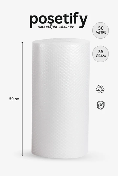 POŞETİFY 50Cmx50Metre Patpat | 1. Sınıf Kalın Balonlu Naylon Rulo | 35gr Pat Pat Ambalaj Malzemesi ürün görseli