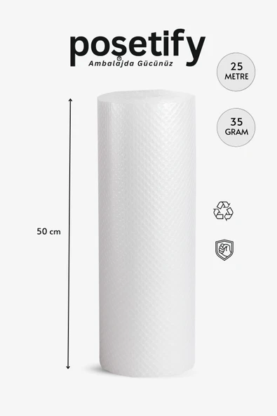 POŞETİFY 50Cmx25Metre Patpat | 1. Sınıf Kalın Balonlu Naylon Rulo | 35gr Pat Pat Ambalaj Malzemesi ürün görseli
