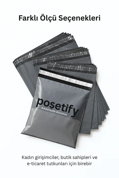 POŞETİFY Cepli Kargo Poşeti 24x30x5 cm | 25 Adet | E-Ticaret Poşeti | Gri | Yapışkan Bantlı Kargo Zarfı - Resim 6