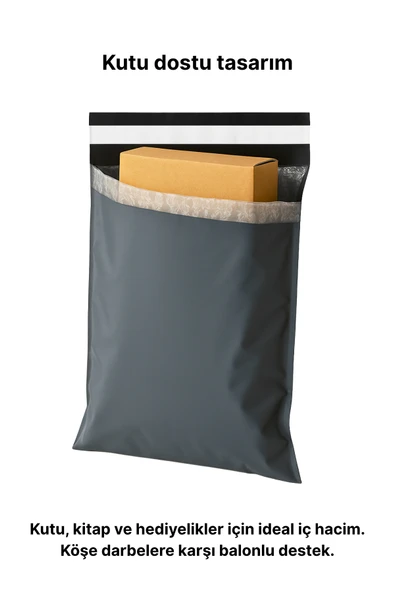 POŞETİFY Balonlu Gri Kargo Poşeti 45X55+5 cm | 20 Adet | Bantlı Patpatlı Kargo Poşeti | Balonlu Naylon Torba - Resim 6