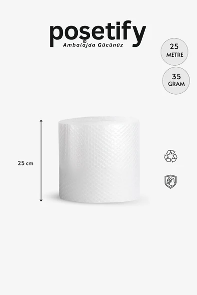 POŞETİFY 25Cmx25Metre Patpat | 1. Sınıf Kalın Balonlu Naylon Rulo | 35gr Pat Pat Ambalaj Malzemesi ürün görseli