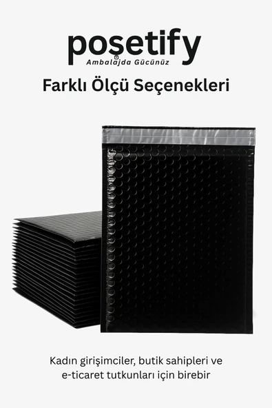 POŞETİFY Balonlu Siyah Kargo Poşeti 30x37+5 cm | 140 gr Bantlı Patpatlı Kargo Poşeti | 10’li E-Ticaret Poşeti - Resim 5