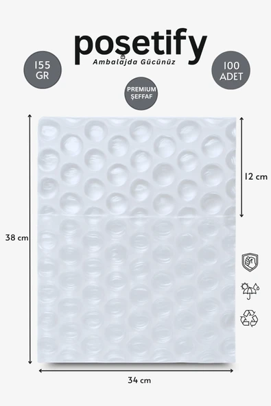 POŞETİFY 100 Adet Büyük Balonlu Pat Pat Torba 34x36+12 cm | Premium Kalın Malzeme | Koruyucu Ambalaj Poşeti ürün görseli