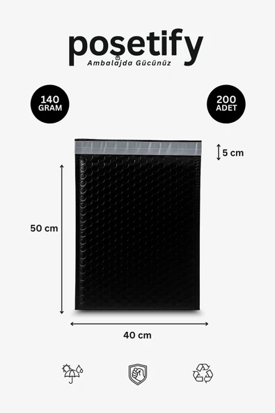 POŞETİFY Balonlu Beyaz Kargo Poşeti 40x50+5 cm | 140 gr Bantlı Patpatlı Kargo Poşeti | 200’lü ürün görseli