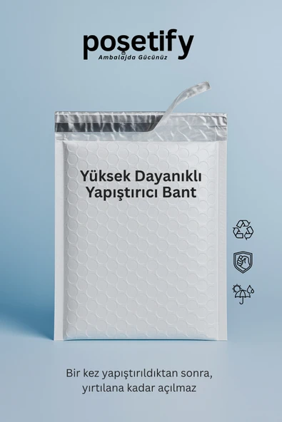 POŞETİFY Balonlu Beyaz Kargo Poşeti 10x15+5 cm | 140 gr Bantlı Patpatlı Kargo Poşeti | 50’li E-Ticaret Poşeti - Resim 3