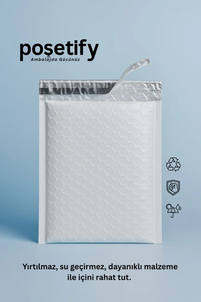 POŞETİFY Balonlu Beyaz Kargo Poşeti 15x20+5 cm | 140 gr Bantlı Patpatlı Kargo Poşeti | 5’li E-Ticaret Poşeti - Resim 3
