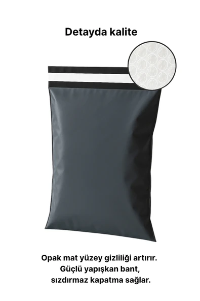 POŞETİFY Balonlu Gri Kargo Poşeti 35X45+5 cm | 50 Adet | Bantlı Patpatlı Kargo Poşeti | Balonlu Naylon Torba - Resim 4