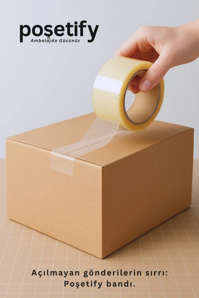 POŞETİFY 45mm x 100 Metre Koli Bandı | Güçlü Yapışkanlı Şeffaf Paketleme Bandı | Tekli - Resim 2