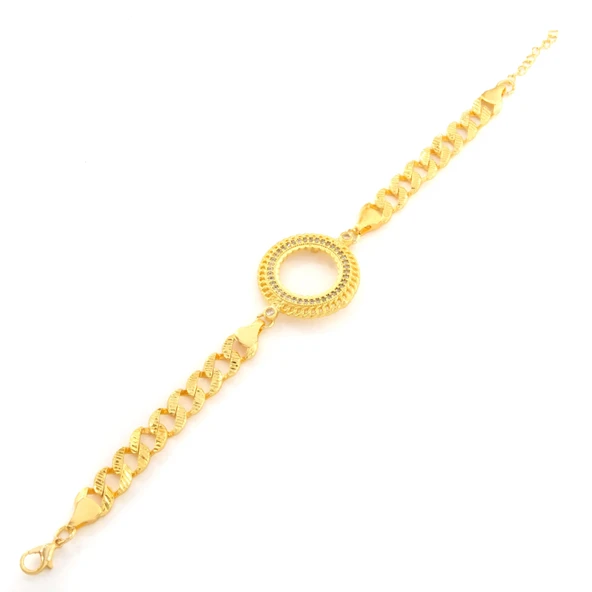 Yarım Altın Çerçeve Bileklik Çelik Altın Kaplama İşlemeli Figaro Model BLK-1102 - Resim 4